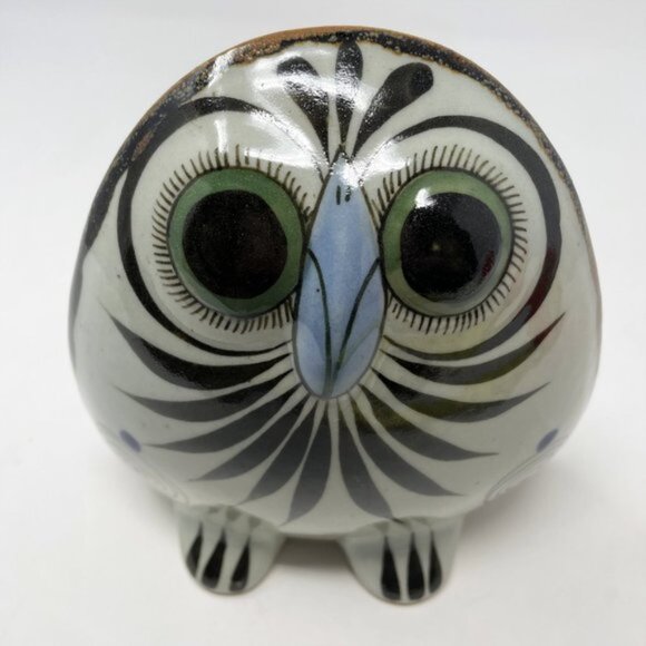 Tonala Owl Mexican Folk Art Pottery Figurine Hand Painted Bird & Flowers Design - Picture 6 of 13